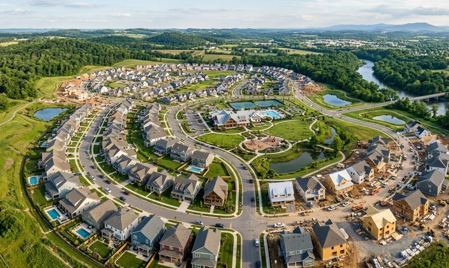 Aerial view of a master-planned residential community